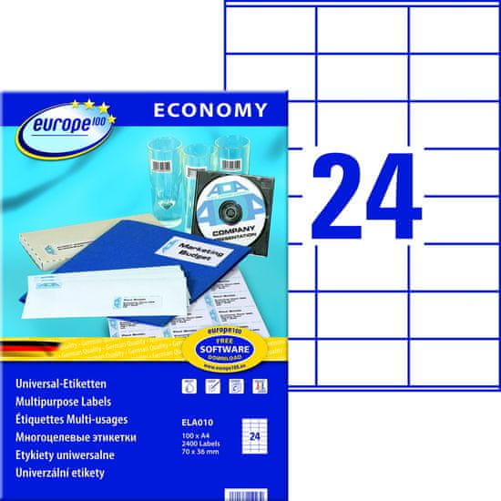 Avery Zweckform bele samolepilne papirne etikete europe100 ELA010, 70 x 36 mm, A4, 2400 etiket/zavitek