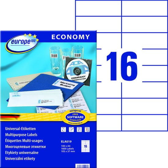 Avery Zweckform bele samolepilne papirne etikete europe100 ELA019, 105 x 37 mm, A4, 1600 etiket/zavitek