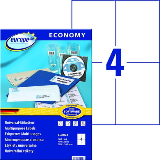 Avery Zweckform bele samolepilne papirne etikete europe100 ELA024, 105 x 148 mm, A4, 400 etiket/zavitek