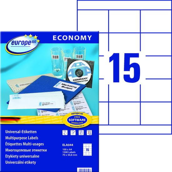 Avery Zweckform bele samolepilne papirne etikete europe100 ELA044, 70 x 50.8 mm, A4, 1500 etiket/zavitek