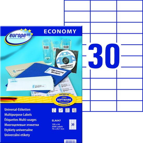 Avery Zweckform bele samolepilne papirne etikete europe100 ELA047, 70 x 29.7 mm, A4, 3000 etiket/zavitek