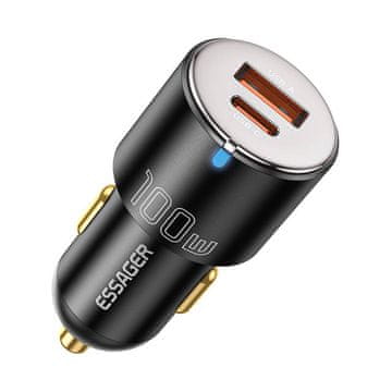 slomart USB-A+USB-C 100W Essager avtomobilski polnilec (črn)