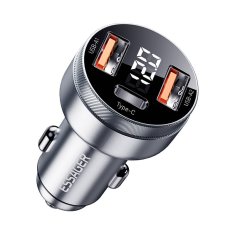 slomart Avtomobilski polnilec 2xUSB-A+USB-C 80W Essager LED (siv)