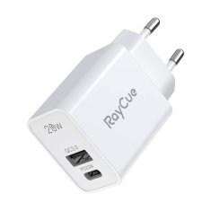 slomart RayCue USB-C + USB-A PD 20W EU omrežni polnilnik (bela)
