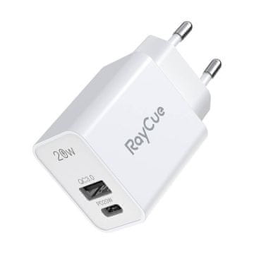 slomart RayCue USB-C + USB-A PD 20W EU omrežni polnilnik (bela)