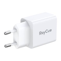 slomart RayCue USB-C + USB-A PD 20W EU omrežni polnilnik (bela)