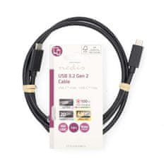 Nedis USB kabel | USB 3.2 Gen 2x2 | USB-C moški | USB-C moški | 100 W | 4K@60Hz | 20 Gbps | Ponikljano | 1,00 m | Okrogla | PVC | Črna | Oznaka 