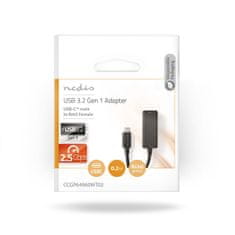 Nedis Omrežni adapter USB | USB 3.2 Gen 1 | 2,5 Gbps | USB-C moški | RJ45 ženski | 0,2 m | Okrogla | Pozlačeno | Pokositreni baker | Črna | ovojnica 