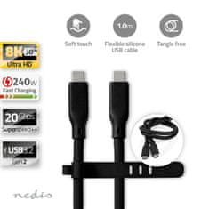 Nedis USB kabel | USB 3.2 Gen 2 | USB-C Hane | USB-C Hane | 240 W | 8K@30Hz | 20 Gbps | ponikljana | 1,00 m | Okrogla | Silikon | Vit | Låda 