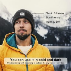 Netscroll 2x Vsestranska kapa z LED lučko, zimska kapa, odlična vidljivost v temi, moderna zasnova vam omogoča prostoročno osvetlitev, odlična za tek, kampiranje, ribarjenje, delo v temi, LightBeanie