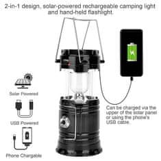 HOME & MARKER® Kamp svetilka, Prenosna luč za kampiranje, pohodništvo, Polnjenje na sončno energijo ali USB kablom (2 kosa, Črna) | CAMPGLO (1+1 Gratis)