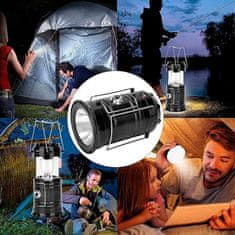 HOME & MARKER® Kamp svetilka, Prenosna luč za kampiranje, pohodništvo, Polnjenje na sončno energijo ali USB kablom (2 kosa, Črna) | CAMPGLO (1+1 Gratis)
