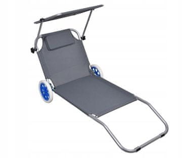 shumee Zložljiv ležalnik na kolesih, grafit, 152x61x87 cm