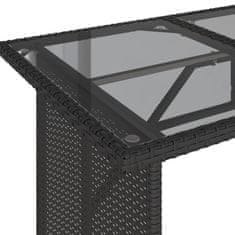 Vidaxl Vrtna miza s stekleno ploščo črna 110x68x70 cm poli ratan