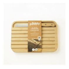 Pebbly Prkénko , NBA127, sada na krájení chleba, bambus, nerezová ocel, prkénko 36 x 26 cm a nůž 32 x 2,6 cm