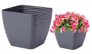 shumee Antraciten plastični cvetlični lonček s krožnikom, 12,7 x 11,8 cm kvadrat