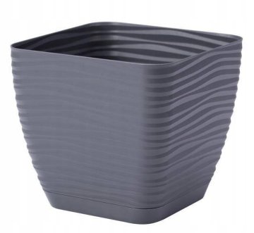 shumee Antracitni plastični cvetlični lonček s krožnikom, kvadrat 10,7 x 10 cm