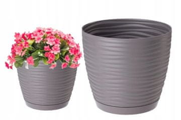 shumee Cvetlični lonček s krožnikom, okrogel, siv, 12,7 x 11,8 cm, plastika