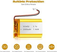 YUNIQUE GREEN-CLEAN Litijeva baterija 3,7V 2000mAh model 103450 | S zaščitnim vezjem | Polnilna, združljiva z Bluetooth slušalkami in TWS naglavnimi slušalkami, visoka trpežnost