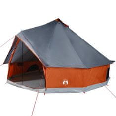 Vidaxl Družinski šotor tipi za 6 oseb siv in oranžen vodoodporen