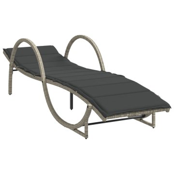 Vidaxl Ležalnik z blazino svetlo siv 60x199x42 cm poli ratan