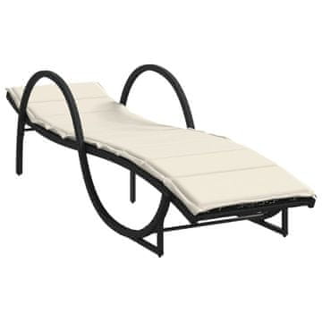 Vidaxl Ležalnik z blazino črn 60x199x42 cm poli ratan