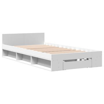 Vidaxl Posteljni okvir s predalom bel 75x190 cm inženirski les