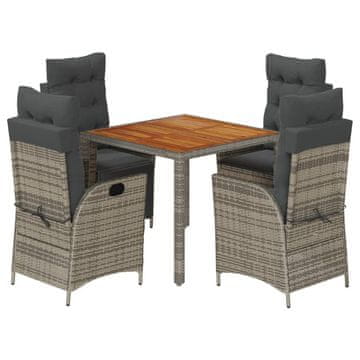 Vidaxl Vrtna jedilna garnitura 5-delna z blazinami siv poli ratan