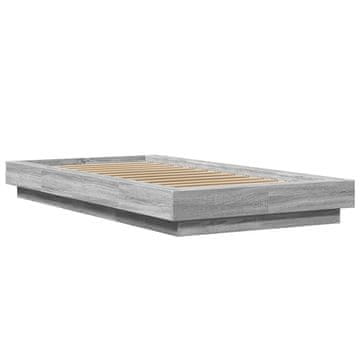 Vidaxl Posteljni okvir z LED lučkami siva sonoma 90x190 cm inž. les
