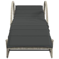 Vidaxl Ležalnik z blazino svetlo siv 60x199x42 cm poli ratan