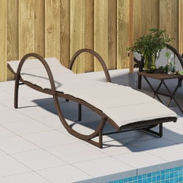 Vidaxl vidaXL Ležalnik z blazino, rjav, 60x199x42 cm, poli ratan