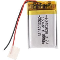 YUNIQUE GREEN-CLEAN Litijeva baterija 3,7V 150mAh model 402030 | Z zaščitnim vezjem | Polnilna, združljiva z Bluetooth slušalkami in TWS naglavnimi slušalkami, visoka trpežnost