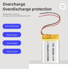 YUNIQUE GREEN-CLEAN Litijeva baterija 3,7V 150mAh model 402030 | Z zaščitnim vezjem | Polnilna, združljiva z Bluetooth slušalkami in TWS naglavnimi slušalkami, visoka trpežnost