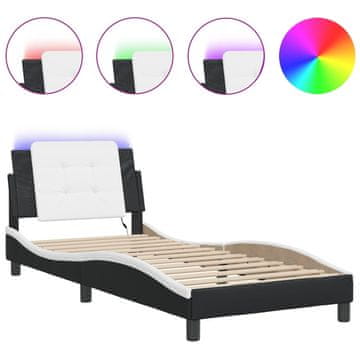 Vidaxl Posteljni okvir z LED brez vzmetnice Zadar črn in bel 90x190 cm