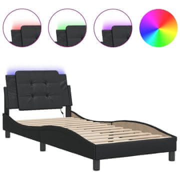 Vidaxl Posteljni okvir z LED brez vzmetnice Zadar črn 90x200 cm