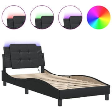 Vidaxl Posteljni okvir z LED brez vzmetnice Zadar črn 100x200 cm