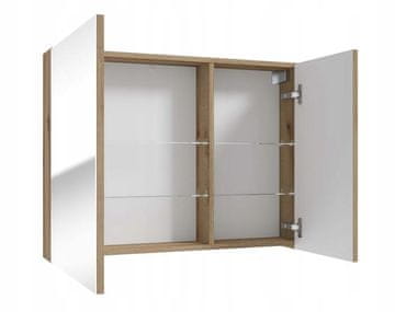 shumee Kopalniška omarica z ogledalom 80 cm, evoke hrast in steklenimi policami Rietti