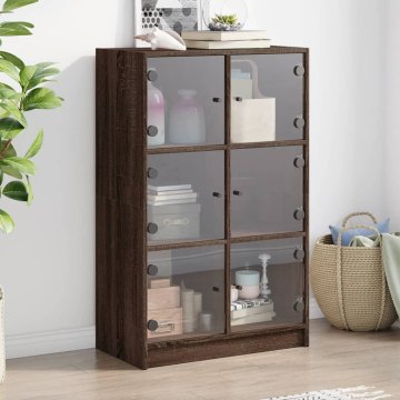 shumee Visoka omara z vrati rjavi hrast 68x37x109 cm inženirski les
