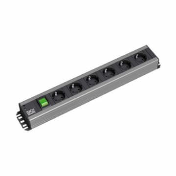 Bachmann razdelilec rack 6x220V PVC 90° s stikalom 2m črno/siv 300.003