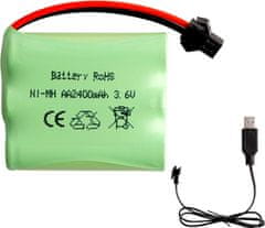 YUNIQUE GREEN-CLEAN Polnilna Ni-MH AA baterija 3,6 V 2400 mAh s kablom USB in priključkom SM 2P - idealna za daljinsko vodene igrače, razsvetljavo, električno orodje