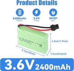 YUNIQUE GREEN-CLEAN Polnilna Ni-MH AA baterija 3,6 V 2400 mAh s kablom USB in priključkom SM 2P - idealna za daljinsko vodene igrače, razsvetljavo, električno orodje