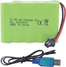 YUNIQUE GREEN-CLEAN Polnilna baterija AA 6,0 V 2800 mAh z vtičem SM-2P in polnilnim kablom USB | Kompatibilna s TB141, TB142, DE37 - idealna za RC avtomobile, bagre, tovornjake in RC vozila