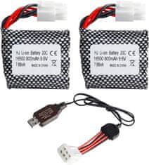 YUNIQUE GREEN-CLEAN Komplet 2 polnilnih litij-ionskih baterij 9,6 V 800 mAh 20C s priključkom EL-6P in USB polnilcem - združljiv z RC avtomobili, tovornjaki za terensko vožnjo in skakalci