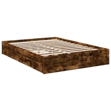 Vidaxl Posteljni okvir s predali dimljen hrast 120x200 cm inž. les