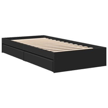 Vidaxl Posteljni okvir s predali črn 75x190 cm inženirski les