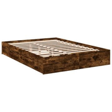 Vidaxl Posteljni okvir s predali dimljen hrast 160x200 cm inž. les