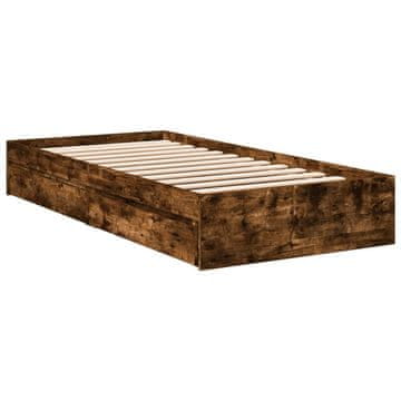 Vidaxl Posteljni okvir s predali dimljen hrast 90x200 cm inž. les