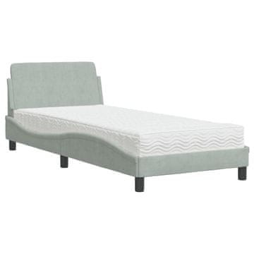 Vidaxl Postelja z vzmetnico Dover svetlo siva 90x200 cm žamet