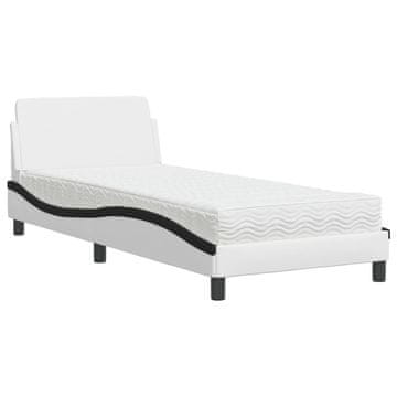 Vidaxl Postelja z vzmetnico Dover bela in črna 90x200 cm umetno usnje