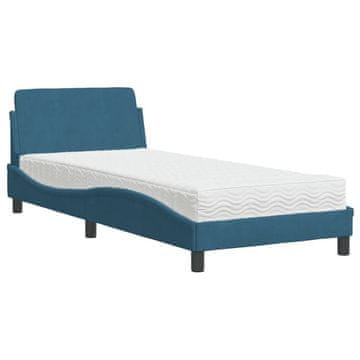 Vidaxl Postelja z vzmetnico Dover modra 90x200 cm žamet